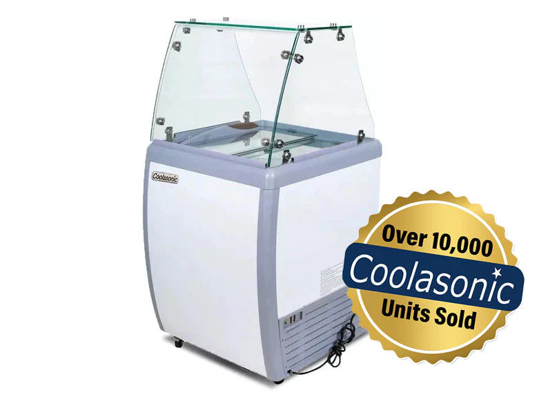 Coolasonic DC-160Y 26" Ice Cream Dipping Cabinet / Freezer with Flat Sneeze Guard and 120 L Capacity