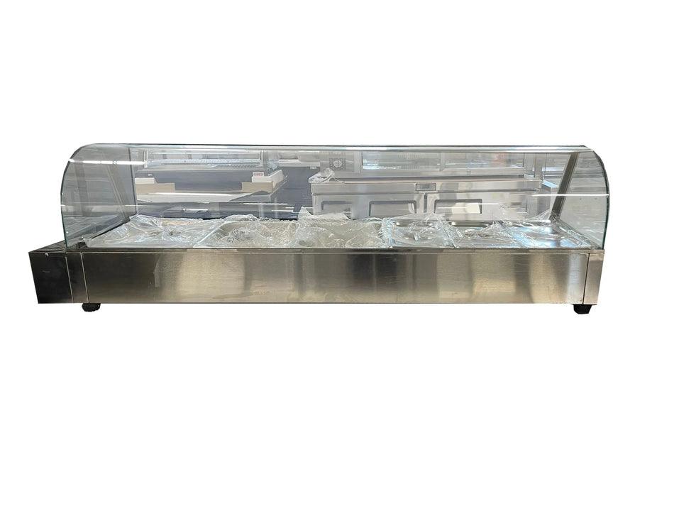 Omega ZEB-95 Electric Bain Marie with Curved Glass Guard - Fits 3 PCs 1/2 Size & 3 PCs 1/3 Size Pans