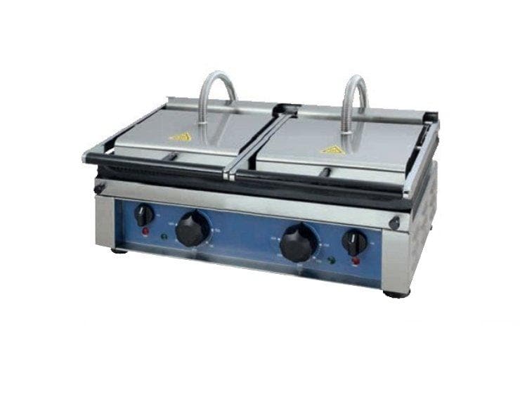 Canco OTM5530 Large 12" x 22" Double Press Panini Grill - Ribbed Cooking Surface - Omni Food Equipment