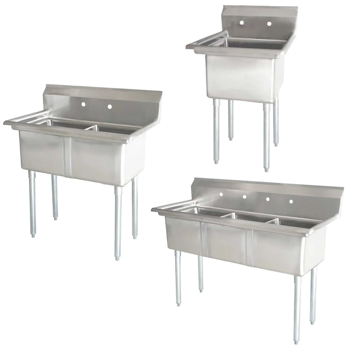 Omega Stainless Steel Single, Double and Triple Compartment Sinks - Various Sizes - Omni Food Equipment